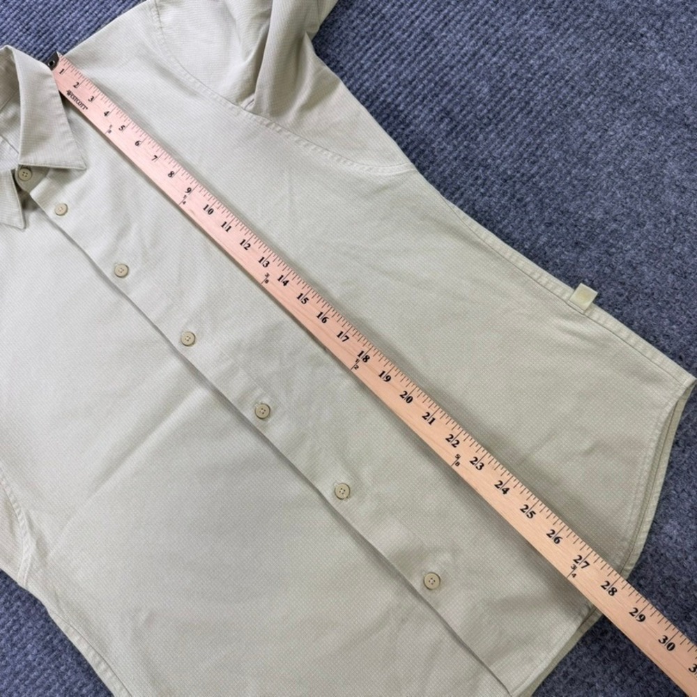 Lululemon Men Large Short Sleeve Button Up Tech Shirt Green Grid Ripstop READ - Picture 9 of 11
